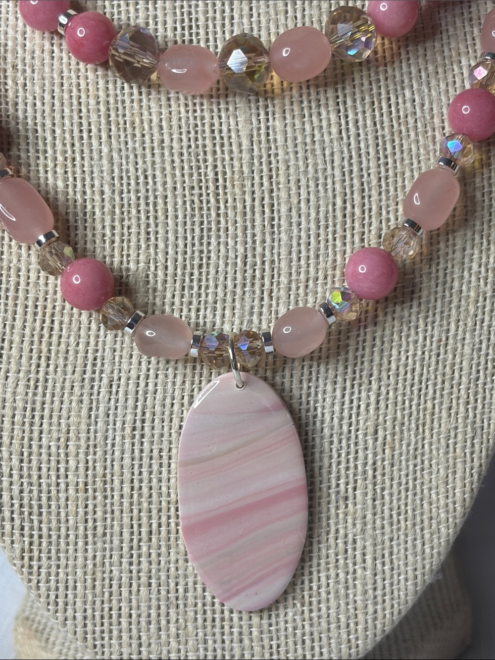 Handcrafted Rose Quartz/Pink Jade 2 Necklace Set - Picture 3 of 6
